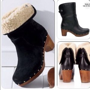 UGG Shoes - Ugg Lynnea Black Shearling Clog Boots Leather UGG Shoes - Ugg Lynnea Black Shearling Clog Boots Leather